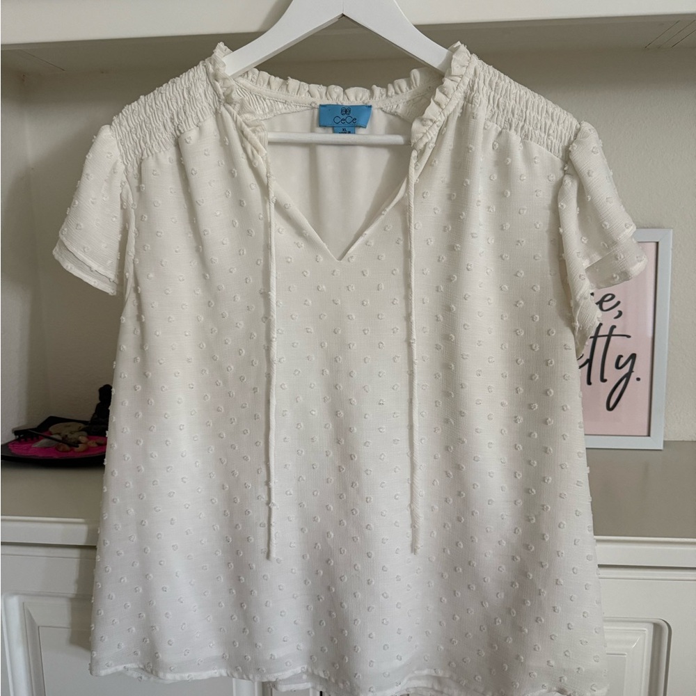 CeCe Ivory Textured Blouse